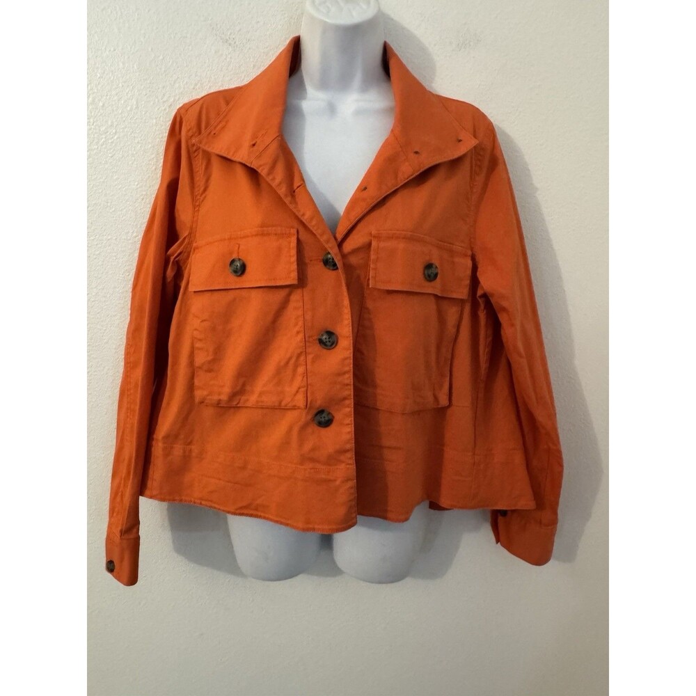 Cabi Jacket Women M Orange Tiger Lilly Resort Swing Long Sleeve Cropped Fall EUC